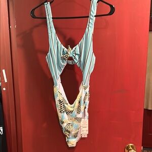 The Bikini Lab Blue and Yellow One Piece Swimsuit